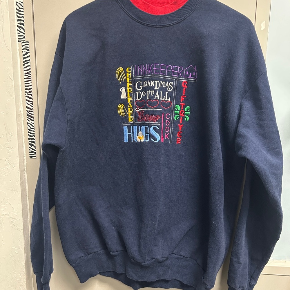 Navy and Red Graphic Grandma Sweater